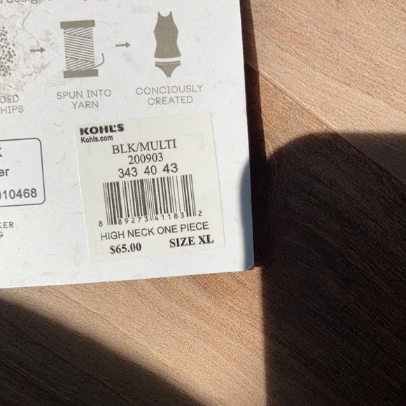 Ecobeach swimsuit one piece high neck black w floral printed vacation beach XL - Picture 13 of 15